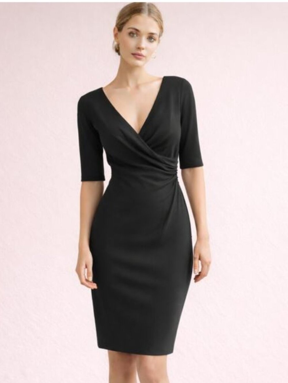 David Meister Ruched Side  Faux Wrap Dress Size 8